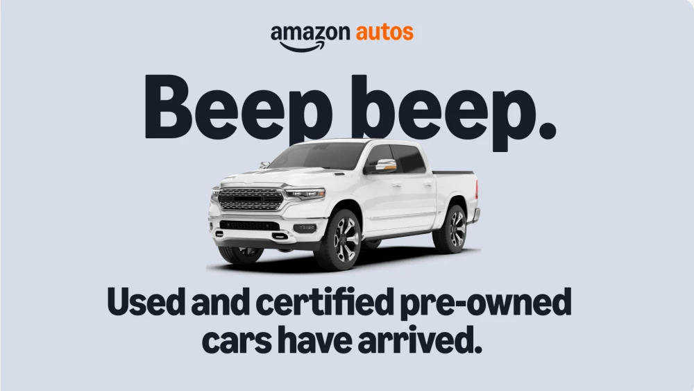 amazon autos logo and new white truck image